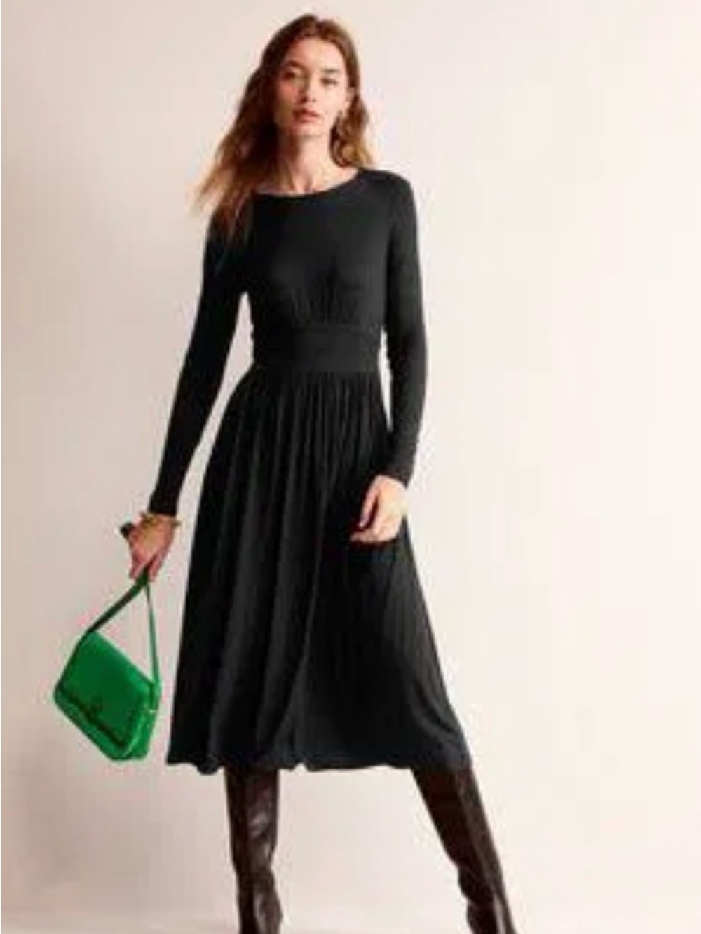 Boden Thea Black Long Sleeve Midi Dress - Classic Women's Dress